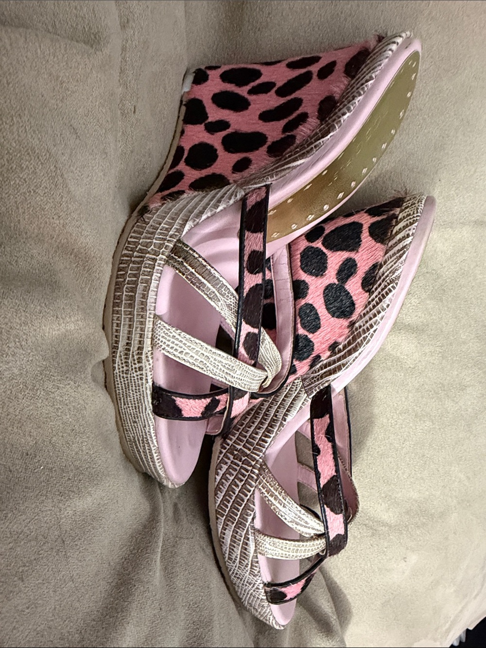**SALE** 2 pair BCBG Pink and Brown Leopard Print Strappy Heels - Picture 4 of 5